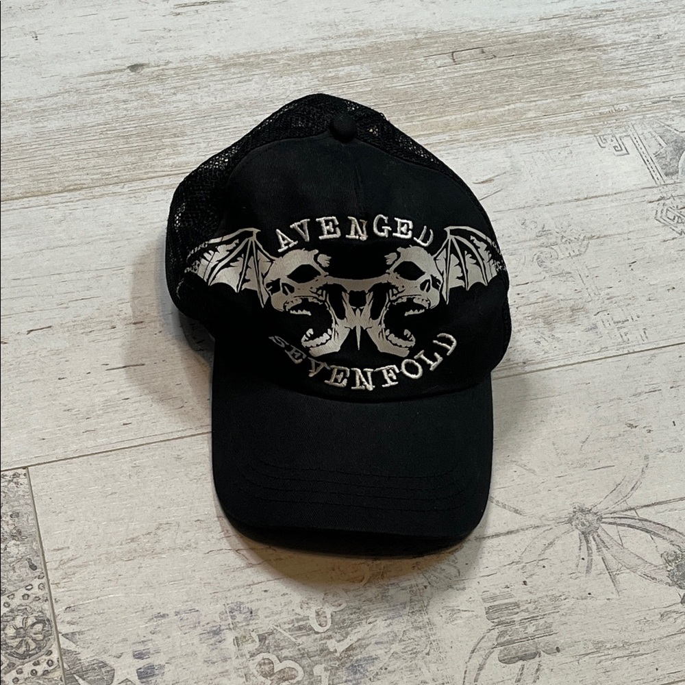 Vintage Rare Avenged Sevenfold Double Deathbat Black and White Baseball Hat